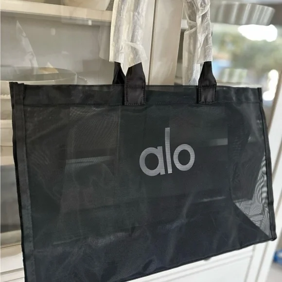 Borsa Tote Alo Yoga, Nera, In Maglia Trasparente, Grande, Per Fitness E Shopping - Nuova Con Etichette